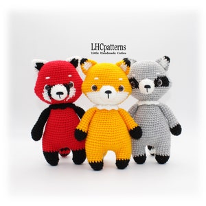 Crochet Pattern: Fox, Raccoon, Red Panda, Woodland Animals Stuffed Toys (English)