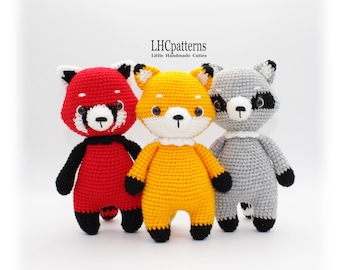 Crochet Pattern: Fox, Raccoon, Red Panda, Woodland Animals Stuffed Toys (English)