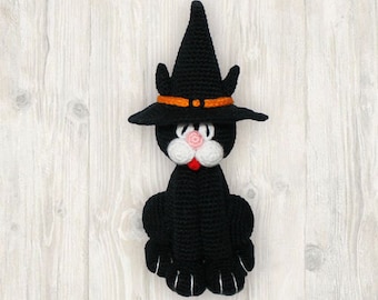 Crochet Black Cat Pattern, Crochet Halloween Cat Pattern, Crochet Witch Cat Pattern, Happy Halloween Gift, Crochet Black Cat Pattern PDF