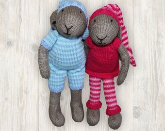 Two Knitting Patterns: Bunny Boy + Bunny Girl, Bunny in Pajamas, Bed Time Toy, Sleep Toy (English)