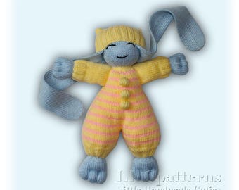 Sleeping Bunny knitting pattern, Rabbit Knitting Pattern, Teddy Knitting Pattern, Baby Toddler Comforter pattern. Sleep Toy Knitting Pattern