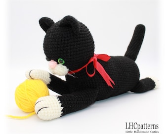 Crochet Pattern: Black Laying Cat, Amigurumi Cat, Black Cat Stuffed Toy (English)