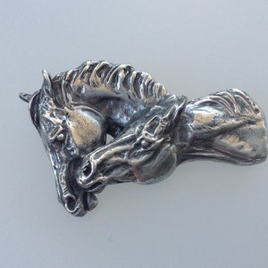 Nuzzling horses polished pewter pendant for necklace . Authentic original design Zimmer image 1