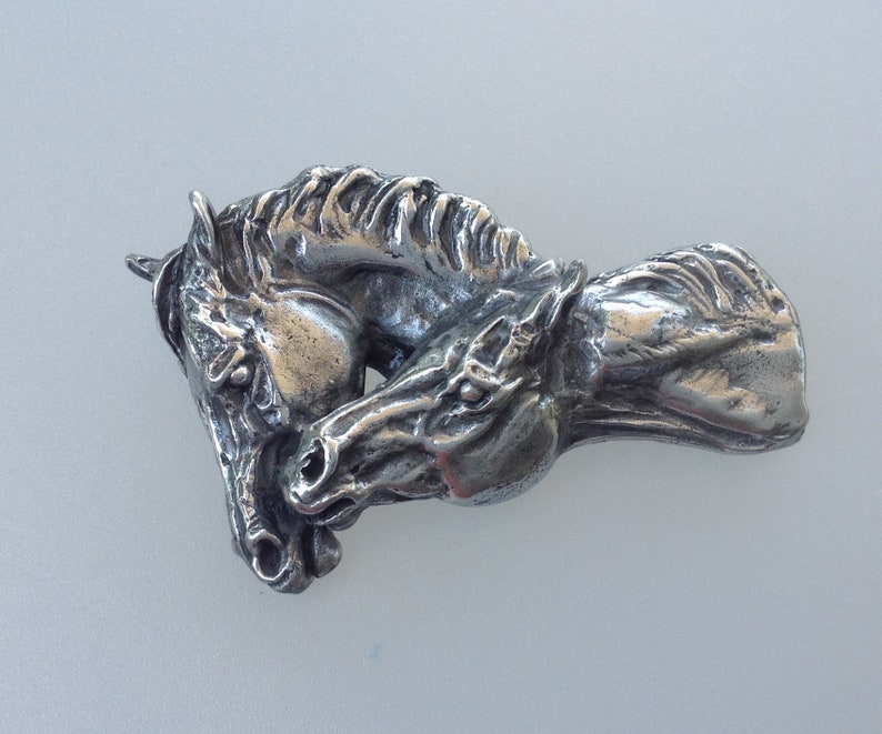 Nuzzling horses polished pewter pendant for necklace . Authentic original design Zimmer image 1