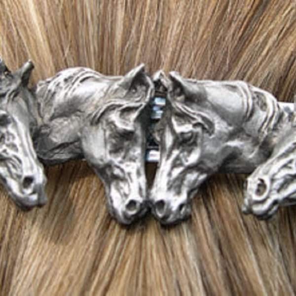 Horse Jewelry Four Horses barrette   Lead free pewter hair or scarf clip Original Zimmer Design