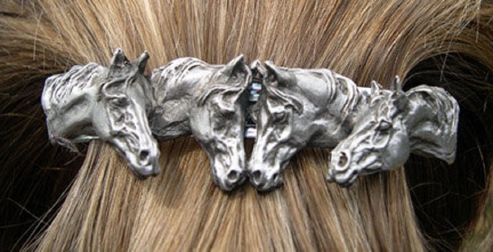 Horse Barrette, Running Horses Hairclip Running Horses on a Feather Barrette. 70 Mm French Clip - Etsy main image 3