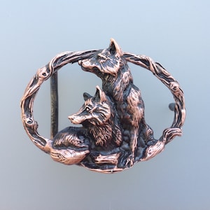FOX belt buckle Copper ox finish wildlife  jewelry Zimmer sculpture