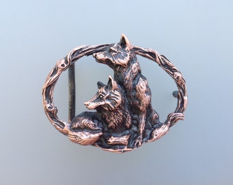 FOX belt buckle Copper ox finish wildlife  jewelry Zimmer sculpture