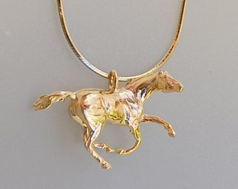Small size Horse Galloping Mare Artisan Heavy Gold Plated jewelry pendant and chain Zimmer Horse Jewelry