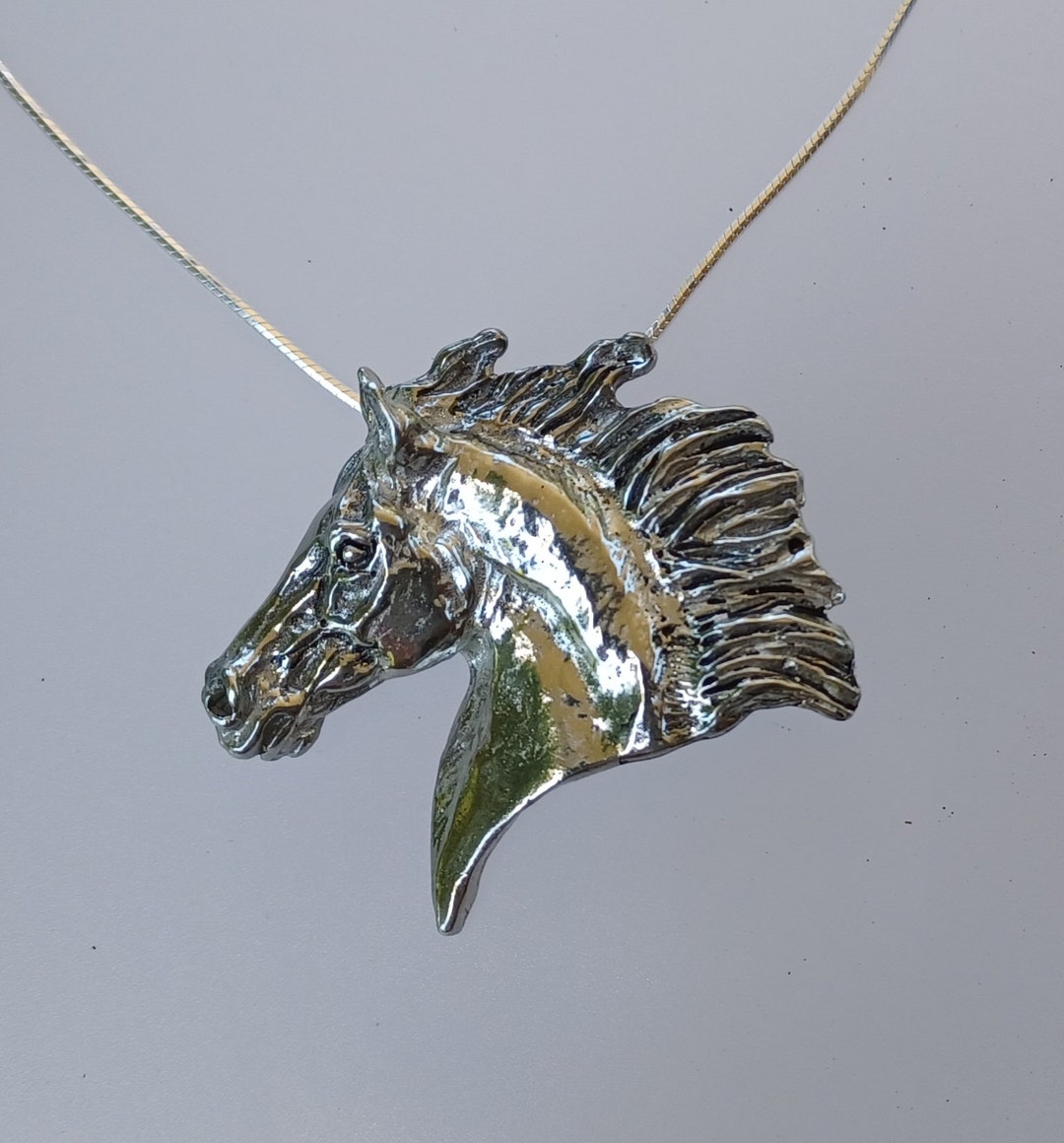 Horse Pendant Pewter With STERLING SILVER Chain Jewelry Equestrian