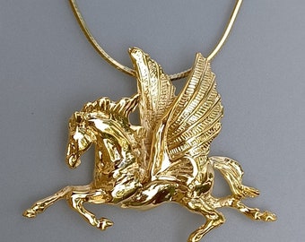 Pegasus necklace pendant & chain Artisan Heavy Gold P Handmade by Artist  Zimmer Horse Jewelry