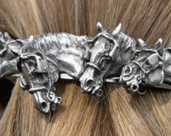 Running Horses on a Feather Barrette. 70 Mm French Clip - Etsy