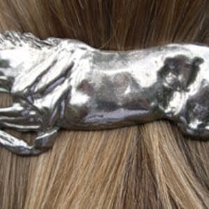 Jumping horse barrette lead free pewter sculpture, scarf clip Forge Hill Sculpture