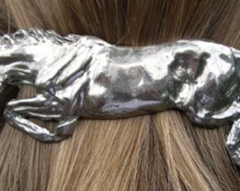 Jumping horse barrette lead free pewter sculpture, scarf clip Forge Hill Sculpture