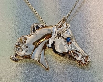 Arabian Horse Head Artisan Heavy 14ky gold plated slide pendant and chain necklace. Equestrian  Jewelry. Zimmer design