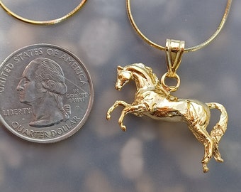 Rearing Horse jewelry pendant and Chain Artisan Gold necklace gift Zimmer Equestrian Jewelry