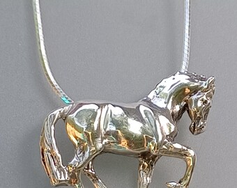 Dressage horse in Piaffe necklace  STERLING SILVER pendant and chain Equestrian jewelry