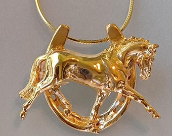 Dressage horse in horseshoe  pendant necklace sterling silver and chain horse jewelry Zimmer