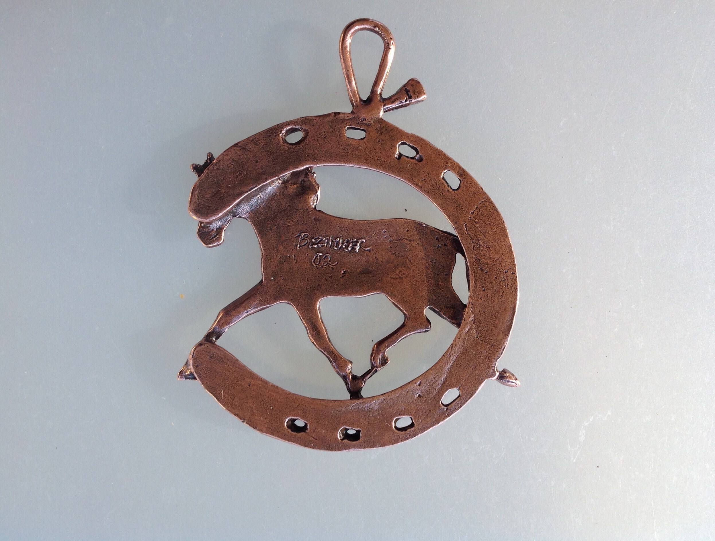 Nuzzling Horses charm pendant key chain pewter copper  Forge HIll Sculpture 