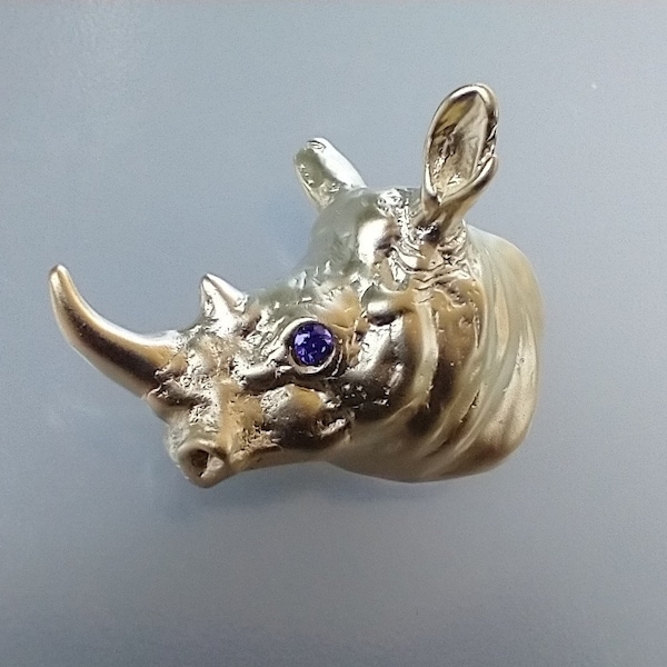 White Rhinoceros rhino Artisan Heavy Gold  plated pendant African animal  jewelry