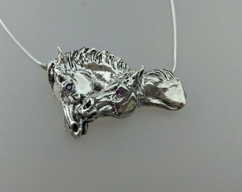 Sterling Silver Nuzzling Horses Pendant Necklace, Equestrian Jewelry