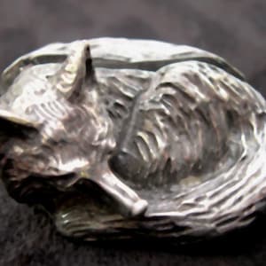 Sleeping Fox Place card or Business card holder.  Lead free Pewter sculpture Zimmer