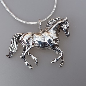 Horse Galloping jewelry pendant and Chain Sterling Silver necklace gift  Zimmer equestrian