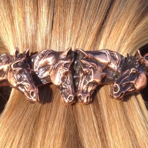 Horse Jewelry Four Horses barrette NEW antique copper finish!  Lead free pewter hair or scarf clip
