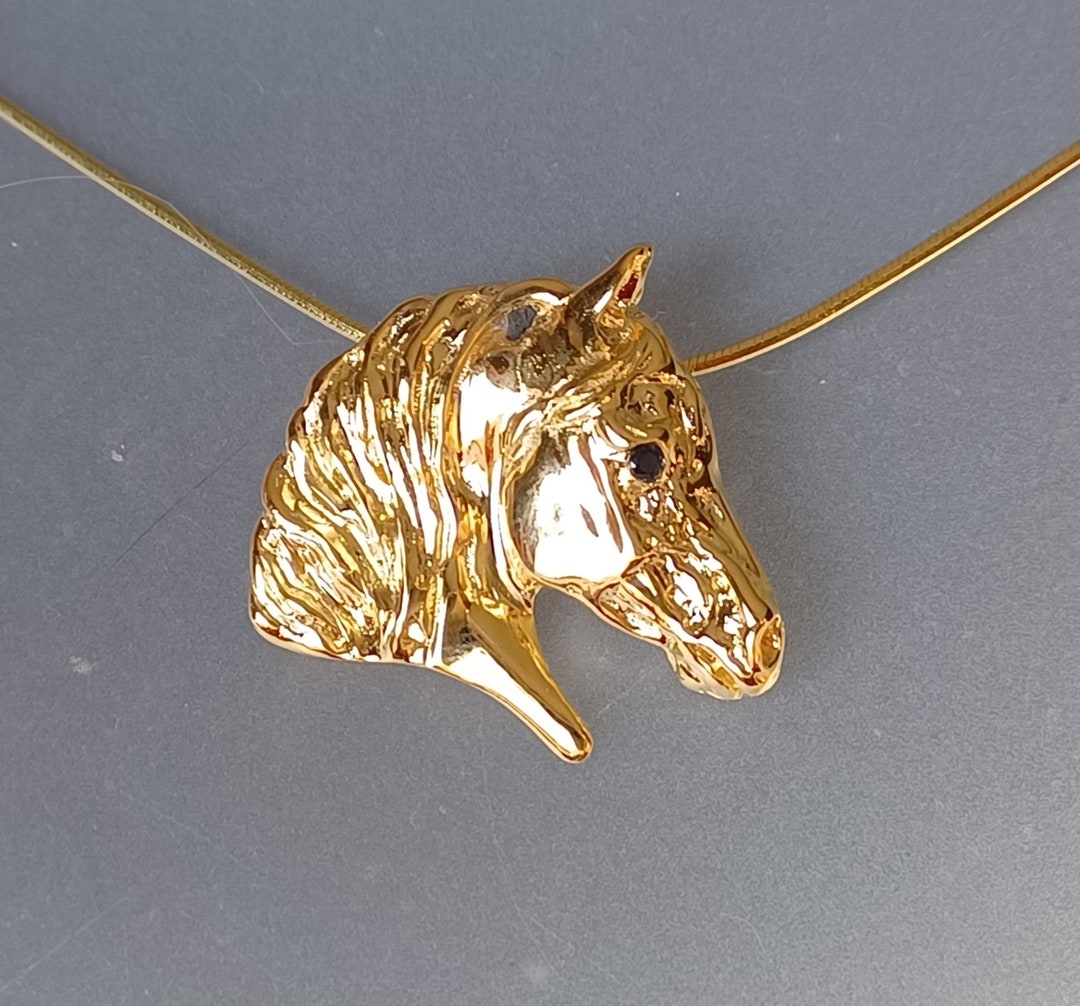 Horse Head Pendant and Chain Artisan Heavy Gold Plated Zimmer
