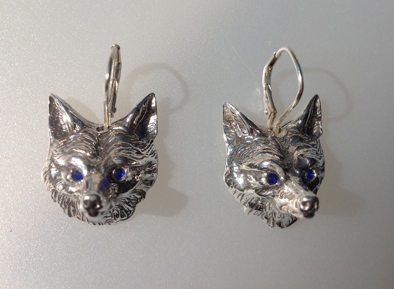 Fox Mask Sterling Silver Lever Back Earrings Stone Eyes Etsy