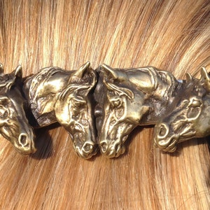 Horse Jewelry Four Horses barrette NEW antique brass finish!  Lead free pewter hair or scarf clip