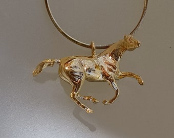 Horse Galloping Mare jewelry Medium size pendant and Chain Artisan Gold necklace gift  Zimmer