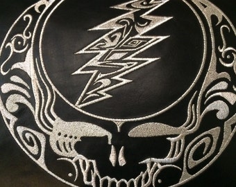 Grateful Dead black leather custom embroidered pillow