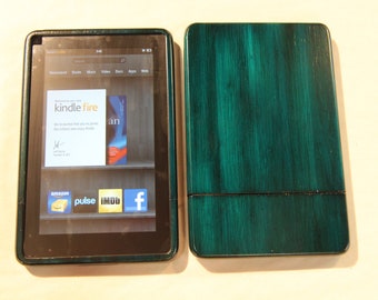 Blue Kindle Fire Wood Case - colorful custom hand finish