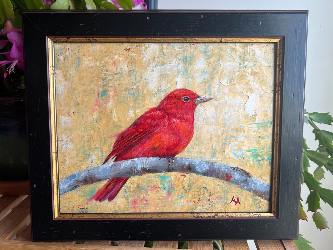 Summer Tanager, Framed Original Oil Painting on Canvas, Bird Art ...
