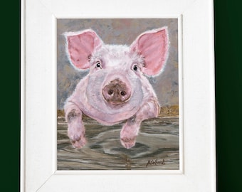 Piglet, Pig, Baby Pig, Farm Animals, Baby Animals, Art Prints, Pink