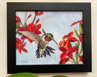 Hummingbird, Original Oil Painting, Bird, Bird Art, Bird Lover, Avian, Nature, Flora & Fauna, Bird Watcher, Ashford Art