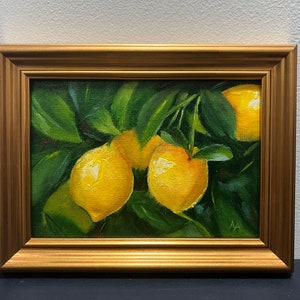 Original Framed Oil Painting of Two Lemons, Citrus