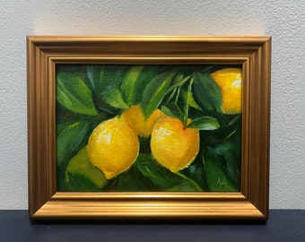 Origineel ingelijst olieverfschilderij van twee citroenen, citrus