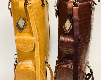 Hand Crafted & Hand Stitched Retro Style Leather Alligator Embossed Golf Bag