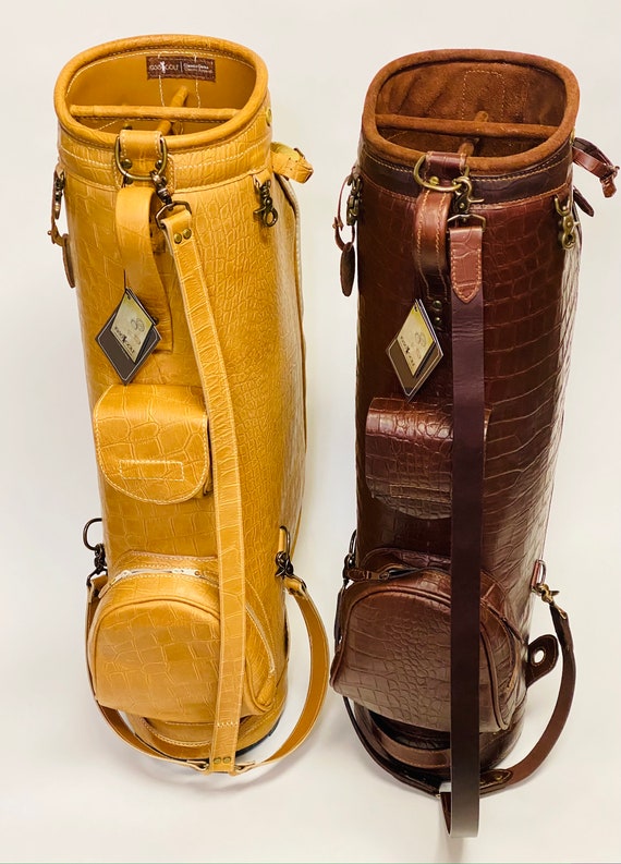 Hand Crafted & Hand Stitched Retro Style Leather Alligator Embossed Golf Bag