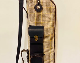 Retro Style Hand (SOLD) - Crafted Brown Leather & Houndstooth Sunday / Pencil bag (SOLD) but we can make one custom just for you.