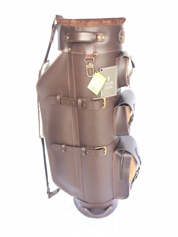 Hand Crafted Retro Style Leather Golf Bag Light Brown 
