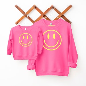 Mommy and Me Matching Smile Face Ink Printed Sweatshirts, Retro Smile face sweatshirt for Women, Retro Smile face sweatshirt for Child