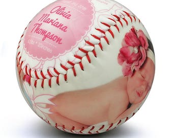 Baby Girl Birth Announcement - Custom Made Softball, Baby Girl Gift, Newborn Announcement, Softball Nursery, Newborn Stats, Sports Nursery