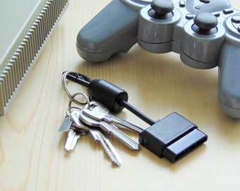 Playstation gift from classic PS controller cable cord plug keychain keyring, PS1 PS2 video game console accessory, PS gift key chain ring 1