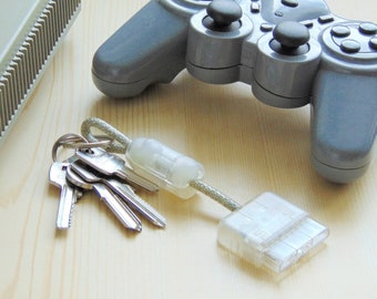 Playstation gift from classic PS controller cable cord plug keychain keyring, PS1 PS2 video game console accessory, PS gift key chain ring 6