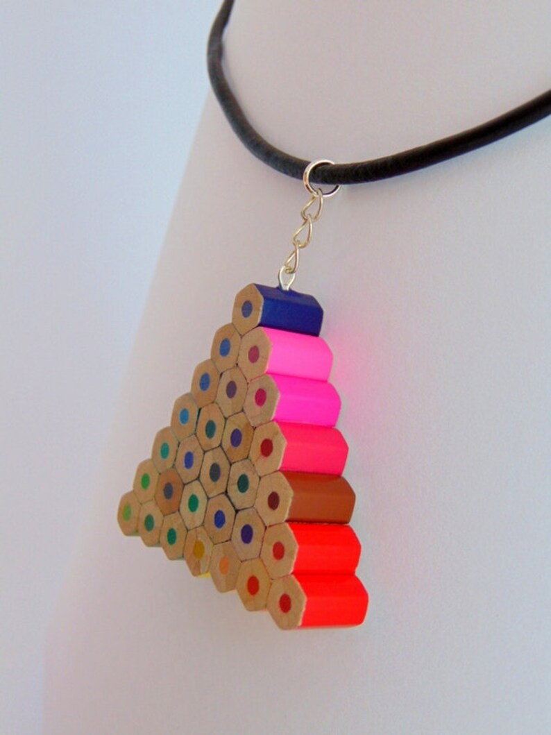 Colored Pencil Triangle Shaped Necklace Pendant Cheerful Art Etsy
