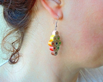 Colored pencil diamond shaped earrings, cheerful art teacher pencil jewelry, art teacher gift, art teacher earrings, gift for art teacher