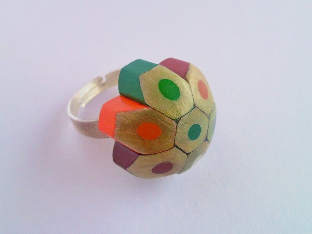 Colored Pencil Ring From Mixed Colors Cheerful Art Teacher Etsy